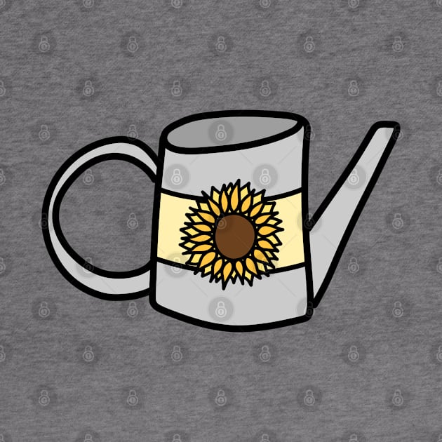 Cute Sunflower Decal on a Silver Watering Can Cartoon, made by EndlessEmporium by EndlessEmporium